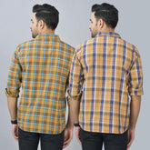 Combo of 2 Cotton Men Full Sleeves Checks Shirts Mustard and Brown-46985