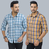 Combo of 2 Cotton Men Full Sleeves Checks Shirts Mustard and Gray-46955