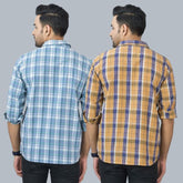 Combo of 2 Cotton Men Full Sleeves Checks Shirts Mustard and Gray-46955