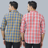 Combo of 2 Cotton Men Full Sleeves Checks Shirts Pink and Blue-46982