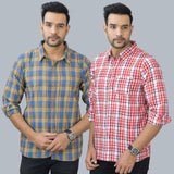 Combo of 2 Cotton Men Full Sleeves Checks Shirts Pink and Blue-46982