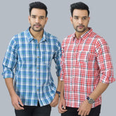 Combo of 2 Cotton Men Full Sleeves Checks Shirts Pink and Gray-46989