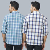 Combo of 2 Cotton Men Full Sleeves Checks Shirts White and Gray-46950