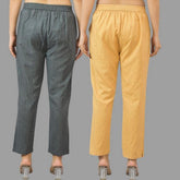 Combo of 2 Dark Gray and Beige Cotton Flax Women Trouser Pants-11414