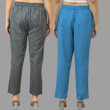 Combo of 2 Dark Gray and Blue Cotton Flax Women Trouser Pants-11426