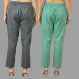 Combo of 2 Dark Gray and Green Cotton Flax Women Trouser Pants-11417