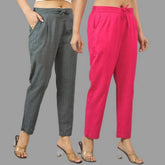 Combo of 2 Dark Gray and Magenta Pink Cotton Flax Women Trouser Pants-11420