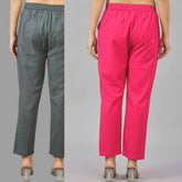 Combo of 2 Dark Gray and Magenta Pink Cotton Flax Women Trouser Pants-11420