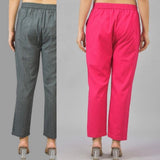 Combo of 2 Dark Gray and Magenta Pink Cotton Flax Women Trouser Pants-11420