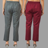 Combo of 2 Dark Gray and Maroon Cotton Flax Women Trouser Pants-11419