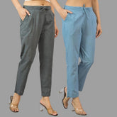 Combo of 2 Dark Gray and Sky Blue Cotton Flax Women Trouser Pants-11425