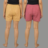 Combo of 2 Dark Pink and Beige Cotton Women Shorts-10524