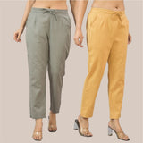 Combo of 2 Gray and Beige Cotton Flax Women Trouser Pant-10316