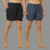 Combo of 2 Gray and Black Cotton Women Shorts-10601