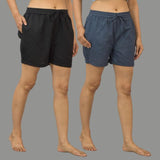 Combo of 2 Gray and Black Cotton Women Shorts-10601