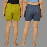Combo of 2 Gray and Green Cotton Women Shorts-10591