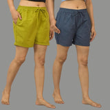 Combo of 2 Gray and Green Cotton Women Shorts-10591