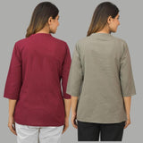 Combo of 2 Gray and Maroon Cotton Flax Women Top-10439