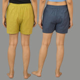 Combo of 2 Gray and Olive Green Cotton Women Shorts-10580