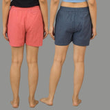 Combo of 2 Gray and Peach Cotton Women Shorts-10586