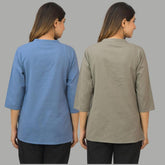 Combo of 2 Gray and Sky Blue Cotton Flax Women Top-10644-A