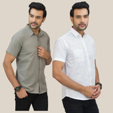 Combo of 2 Gray and White Solid Cotton Men Shirt-25434