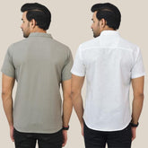 Combo of 2 Gray and White Solid Cotton Men Shirt-25434