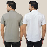 Combo of 2 Gray and White Solid Cotton Men Shirt-25434