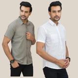 Combo of 2 Gray and White Solid Cotton Men Shirt-25434