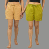 Combo of 2 Green and Beige Cotton Women Shorts-10530