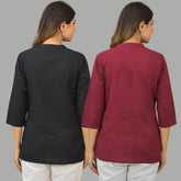 Combo of 2 Maroon and Black Cotton Flax Women Top-10426
