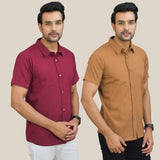 Combo of 2 Maroon and Brown Solid Cotton Men Shirt-25426