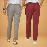 Combo of 2 Maroon and Gray Cotton Regular Trousers-42294