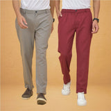 Combo of 2 Maroon and Gray Cotton Regular Trousers-42294