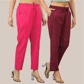 Combo of 2 Maroon and Magenta Pink Cotton Flax Women Trouser Pant-10376
