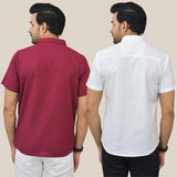Combo of 2 Maroon and White Solid Cotton Men Shirt-25428