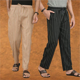 Combo of 2 Men Black Beige Cotton Handloom Stripe Pant-15113