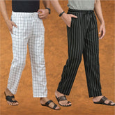 Combo of 2 Men Black White Cotton Handloom Stripe Pant-15079