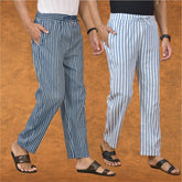 Combo of 2 Men Blue Blue Cotton Handloom Stripe Pant-15073