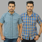 Combo of 2 Men Cotton Checks Shirts Blue and Blue-25544