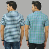 Combo of 2 Men Cotton Checks Shirts Blue and Green-25560