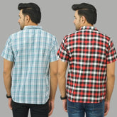 Combo of 2 Men Cotton Checks Shirts Gray and Red-25629
