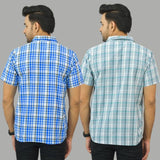 Combo of 2 Men Cotton Checks Shirts Gray and White-25674