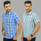 Combo of 2 Men Cotton Checks Shirts Gray and White-25674