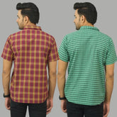 Combo of 2 Men Cotton Checks Shirts Red and Green-25572