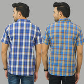 Combo of 2 Men Cotton Checks Shirts Royal Blue and Blue