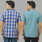 Combo of 2 Men Cotton Checks Shirts Royal Blue and Green