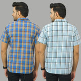 Combo of 2 Men Cotton Checks Shirts Sky Blue and Blue