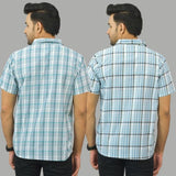 Combo of 2 Men Cotton Checks Shirts Sky Blue and Gray