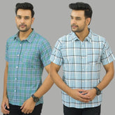 Combo of 2 Men Cotton Checks Shirts Sky Blue and Green